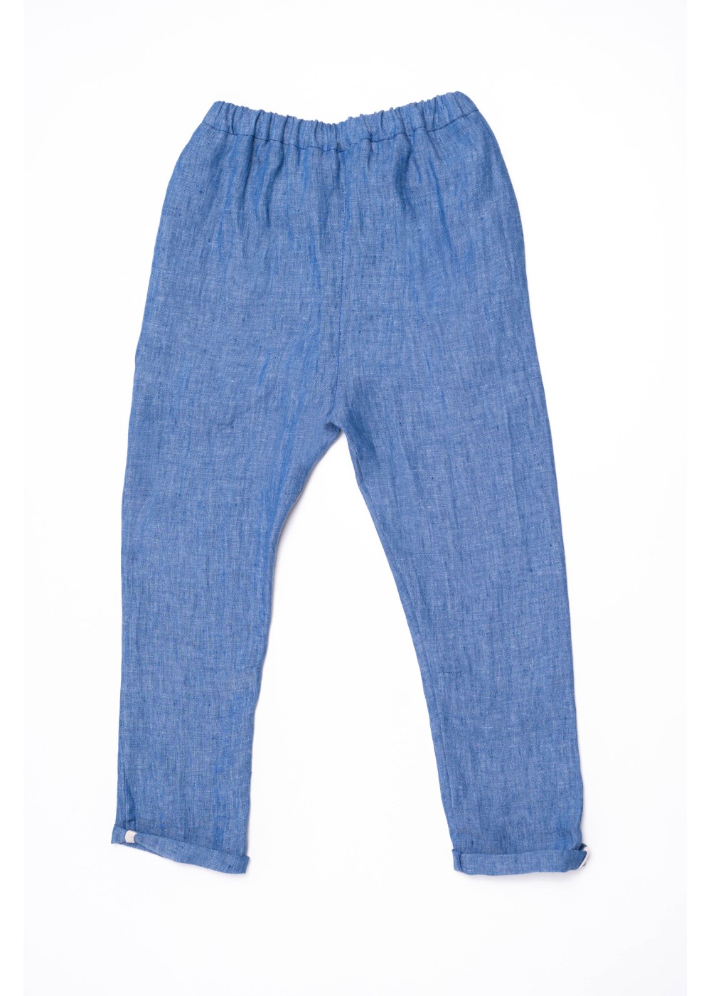 Linen trousers Kai, elastic waistband with cord, pockets, blue.
