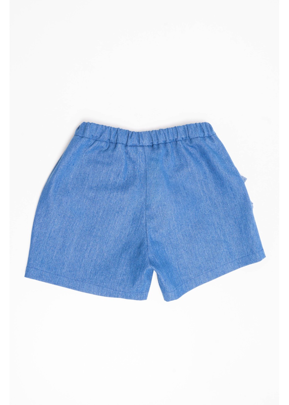 Short jeans Lara, denim short, blue, ruffled details