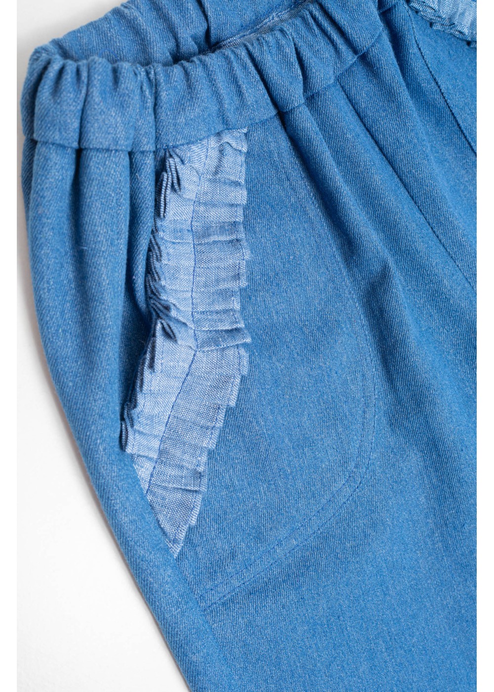 Short jeans Lara, denim short, blue, ruffled details